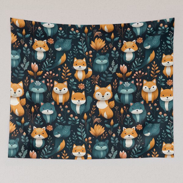 Item preview, Cute fox in a seamless pattern designed and sold by PSKStudio.