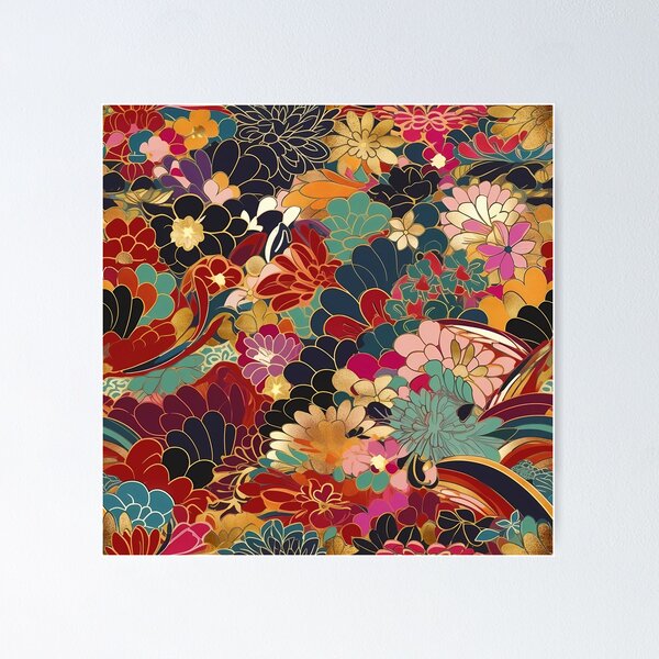 Vista previa del artículo con la obra «Patrón japonés kimono floral», diseñado y vendido por LittleNippon.