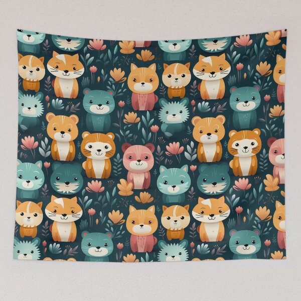 Item preview, Cute fox and bear in a seamless pattern designed and sold by PSKStudio.