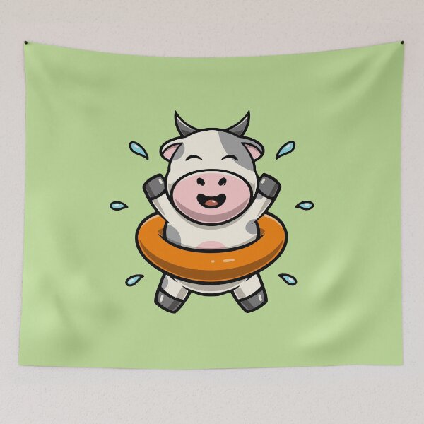 Item preview, Cute cow swim wearing floater cartoon illustration designed and sold by cubbone.
