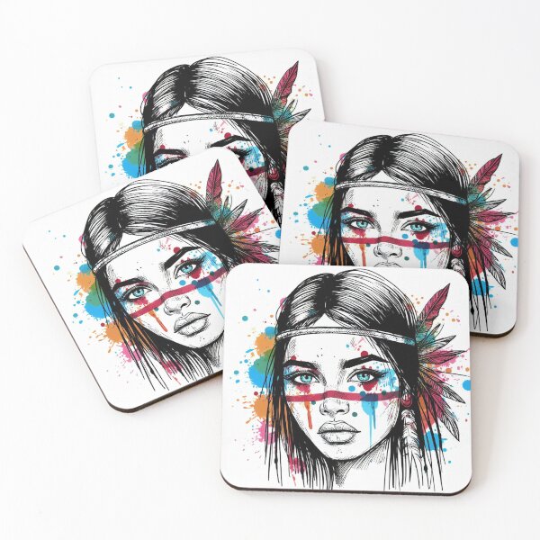 Item preview, Spirit of the Tribes: Native American Girl with Colorful Ink Blots designed and sold by ReplyGirl.