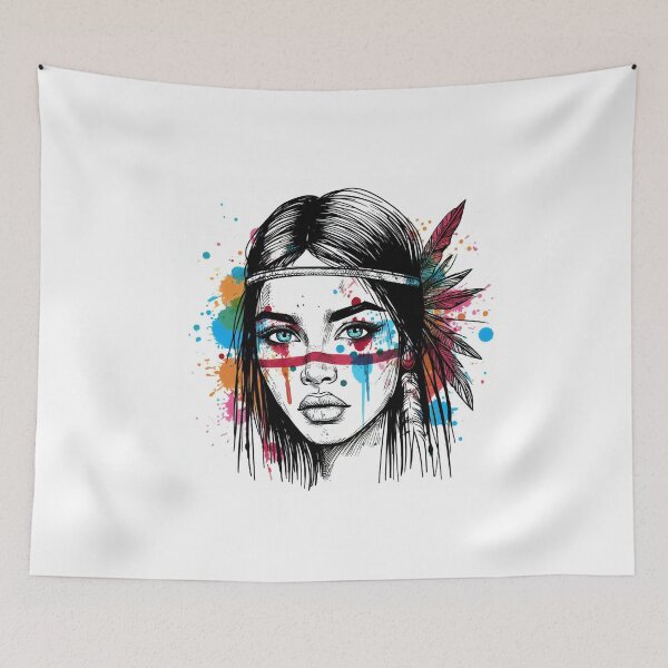 Item preview, Spirit of the Tribes: Native American Girl with Colorful Ink Blots designed and sold by ReplyGirl.