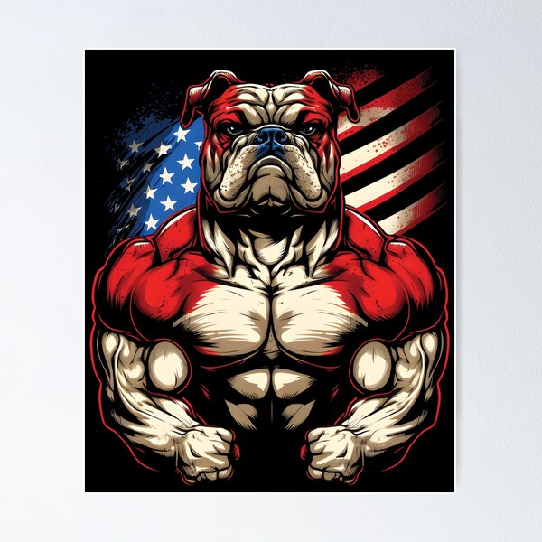 Item preview, Muscle bulldog with us flag, muscle bulldog with american flag, strong bulldog us flag designed and sold by GreyStanzione1.