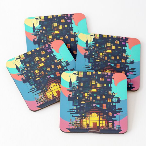Item preview, Magic house, minimalist stylized, flying house in the sky, colorful designed and sold by depthsofthemind.
