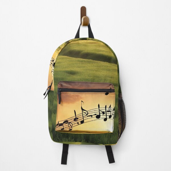 Item preview, Sunset over a green meadow with flowing musical notes. designed and sold by mariolasworld.
