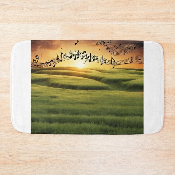 Item preview, Sunset over a green meadow with flowing musical notes. designed and sold by mariolasworld.