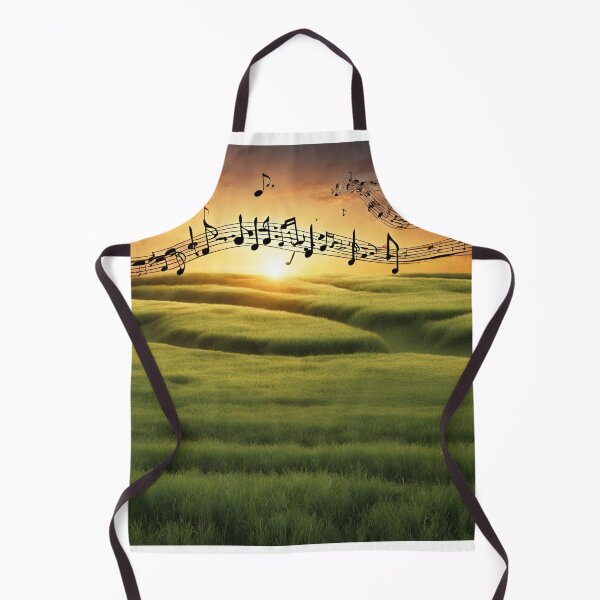 Item preview, Sunset over a green meadow with flowing musical notes. designed and sold by mariolasworld.