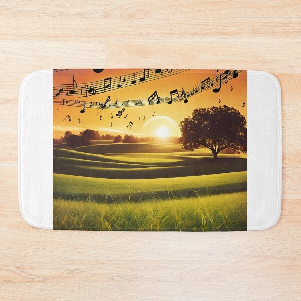 Item preview, Sunset over a green meadow with flowing musical notes. designed and sold by mariolasworld.