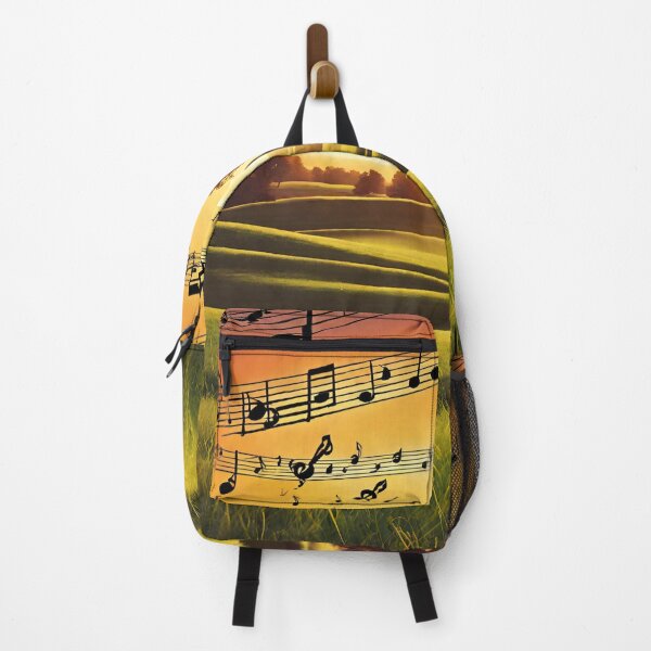 Item preview, Sunset over a green meadow with flowing musical notes. designed and sold by mariolasworld.