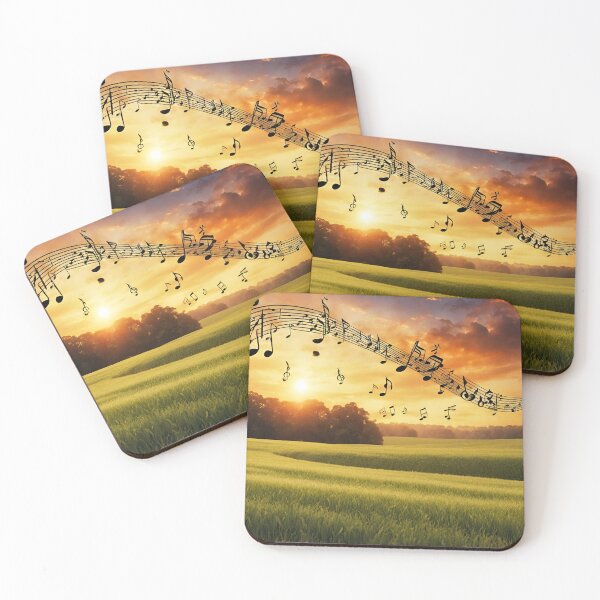 Item preview, Sunset over a green meadow with flowing musical notes. designed and sold by mariolasworld.