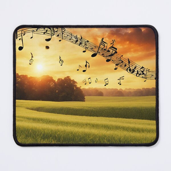 Item preview, Sunset over a green meadow with flowing musical notes. designed and sold by mariolasworld.