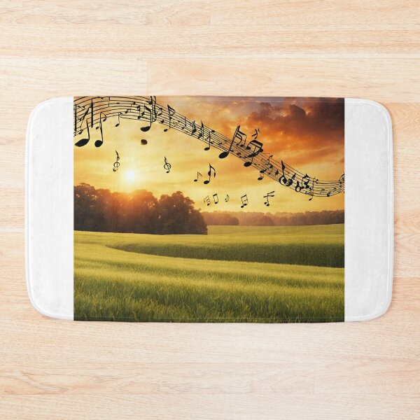 Item preview, Sunset over a green meadow with flowing musical notes. designed and sold by mariolasworld.
