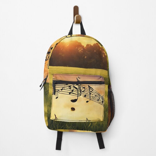 Item preview, Sunset over a green meadow with flowing musical notes. designed and sold by mariolasworld.