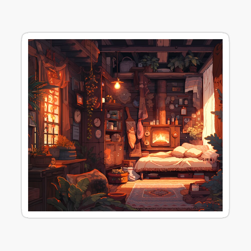 Warm Cozy Anime Interior, pixel art- Cozy 