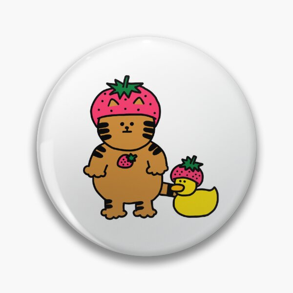 Item preview, a Cat and a Duck wearing a strawberry hat designed and sold by superbaechoo.
