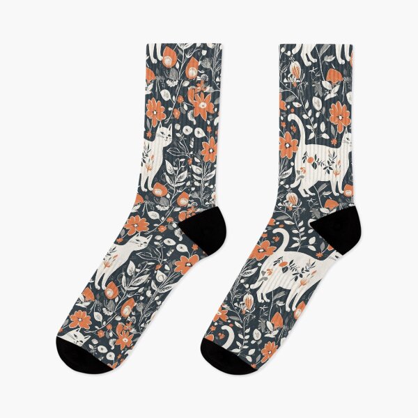 Item preview, White cat play around flowers pattern in scandinavian style art designed and sold by craftipixel.