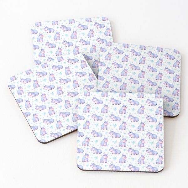 Item preview, Whimsical Hippo Delight: A Playful Watercolor Pattern designed and sold by qoodesignstudio.