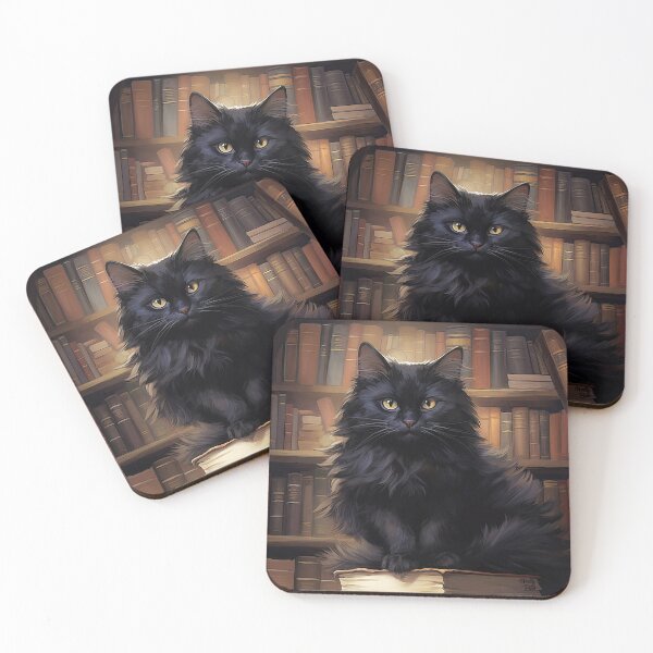 Item preview, black cat on stack of books, anime style designed and sold by WallyPink.
