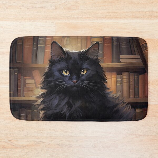 Item preview, black cat on stack of books, anime style designed and sold by WallyPink.