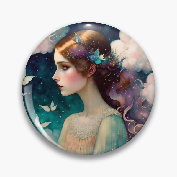 Item preview, A pretty girl hanging on whimsical clouds designed and sold by M-Y-A-R-T-.