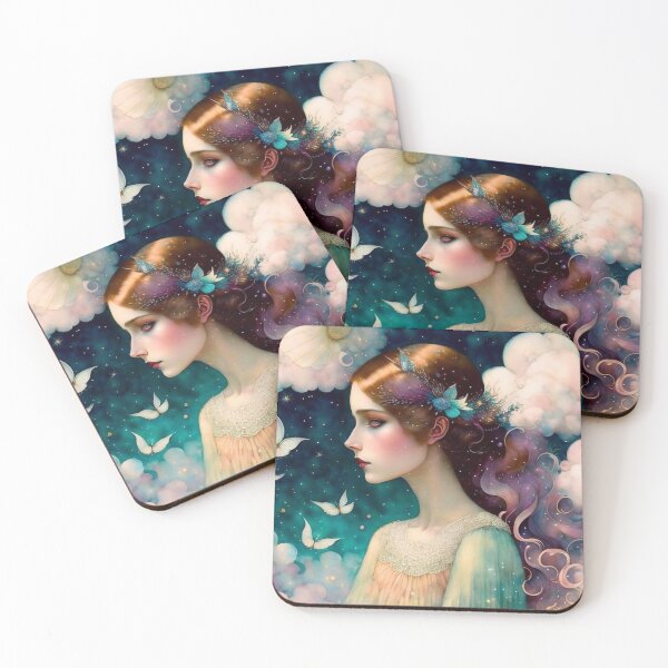 Item preview, A pretty girl hanging on whimsical clouds designed and sold by M-Y-A-R-T-.