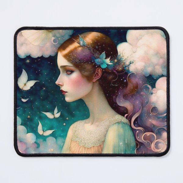 Item preview, A pretty girl hanging on whimsical clouds designed and sold by M-Y-A-R-T-.