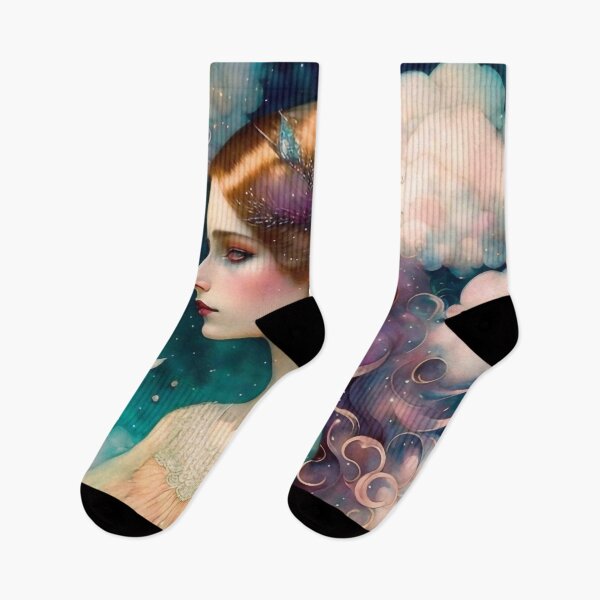 Item preview, A pretty girl hanging on whimsical clouds designed and sold by M-Y-A-R-T-.