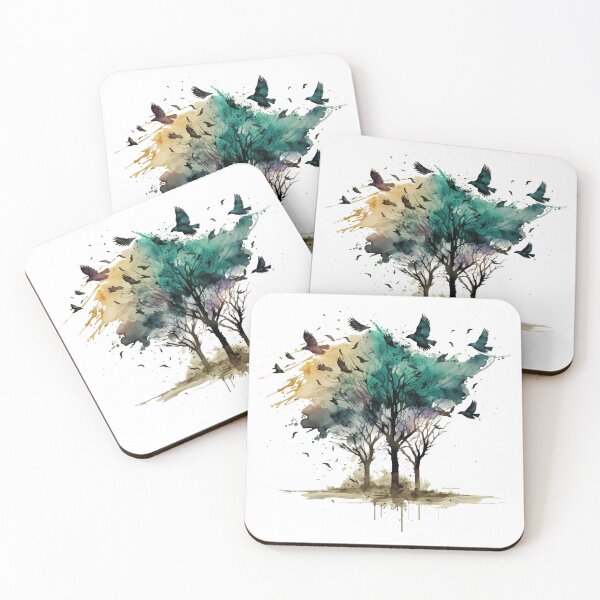 Item preview,  Textured Watercolor Grunge Paint Splatter Tree with Birds Flying designed and sold by StephanieWard.