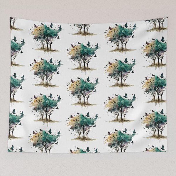 Item preview,  Textured Watercolor Grunge Paint Splatter Tree with Birds Flying designed and sold by StephanieWard.