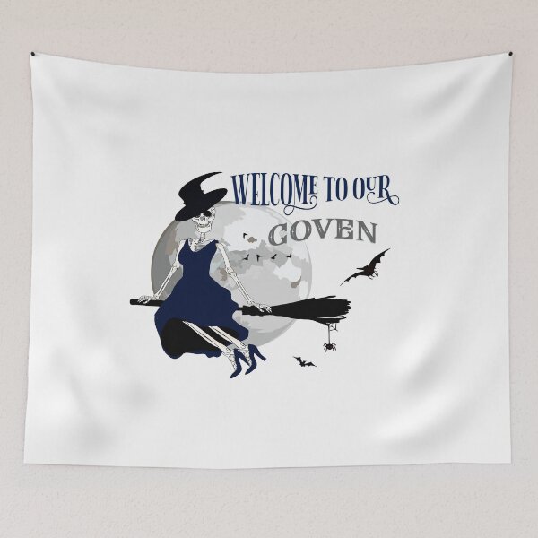 Item preview, Welcome to our goven.Cute skeleton in a blue dress on a broom. designed and sold by Anastasiia Yurevych.
