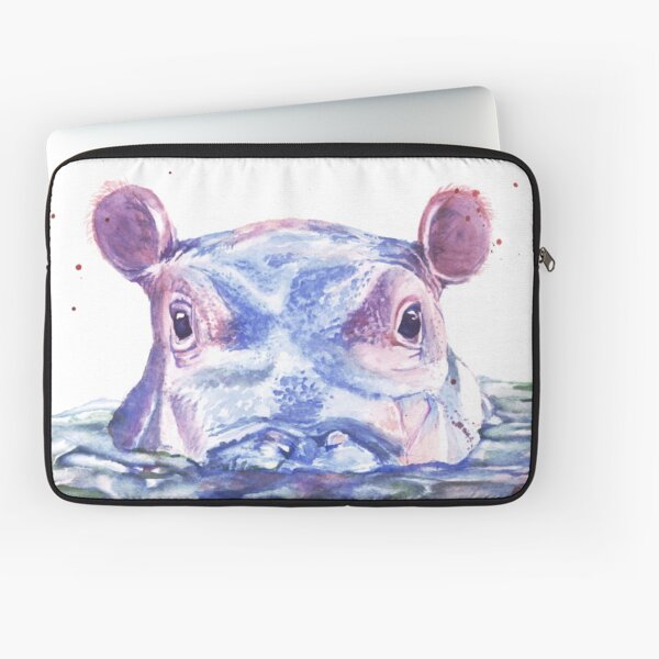 Happy Hippo Watercolor Painting Laptop Sleeve