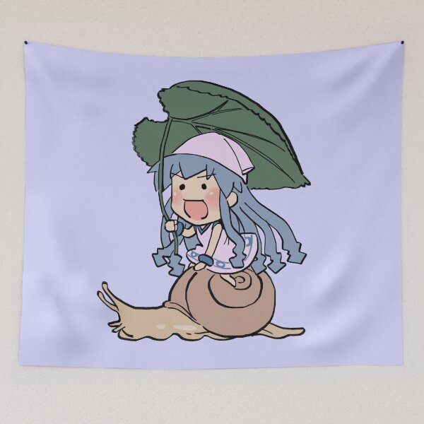 Item preview, I draw happy mini squid girl riding a snail with leaf umbrella / Shinryaku Ika Musume designed and sold by RansRoom.
