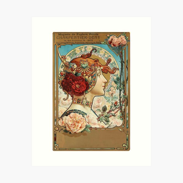 Item preview, HD. Red Haired Girl, Vintage advert , by Louis Hingre . Art Nouveau style beautiful design / 1900 designed and sold by MINDTHECHERRY.
