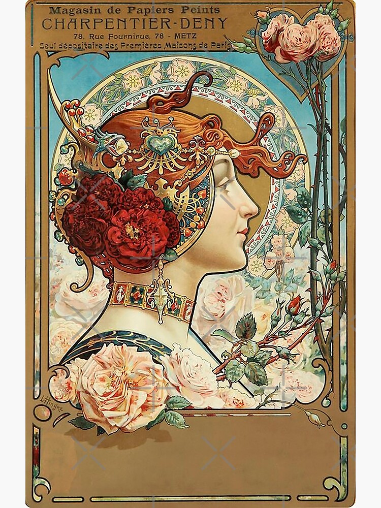 Disover HD. Red Haired Girl, Vintage advert , by Louis Hingre . Art Nouveau style beautiful design / 1900 Premium Matte Vertical Poster