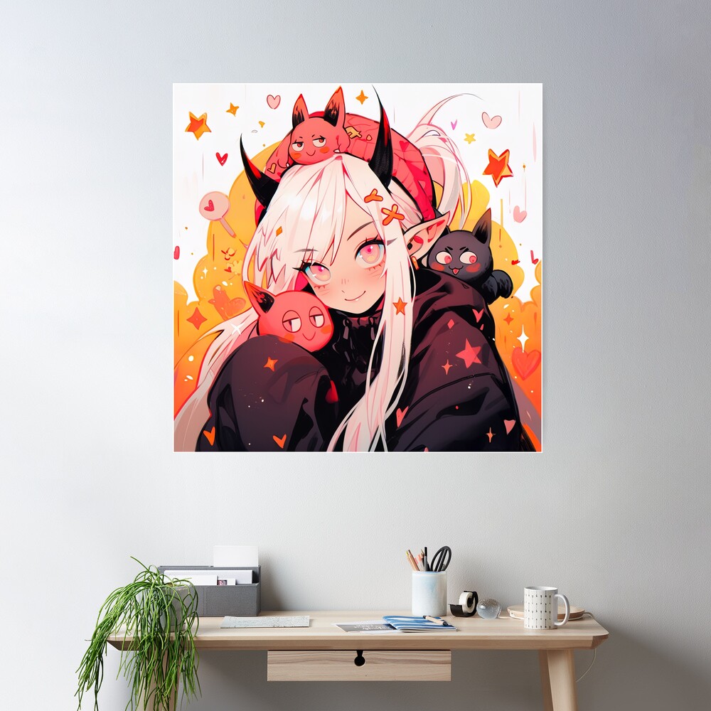 Cute Pink and Orange Demon Anime Girl