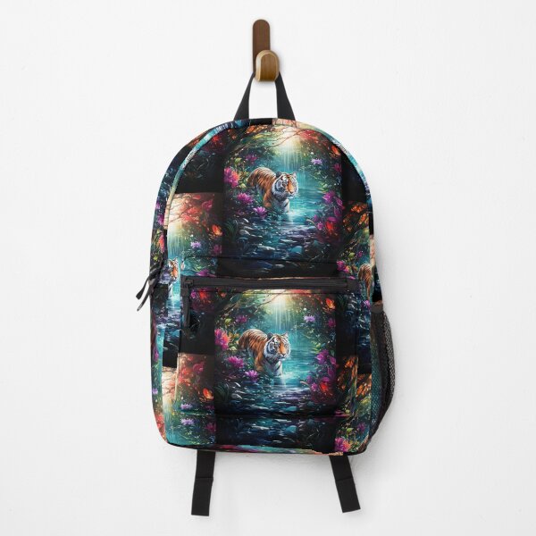 Item preview, A tiger in a river with flowers in the style of floral and colorful surrealism designed and sold by AI-Only Creations.