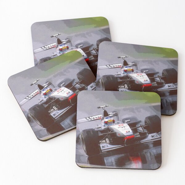Item preview,  Mika Hakkinen racing his 1998 MP4 13 F1 racecar in the rain abstract oil painting designed and sold by Rodissimus1984.
