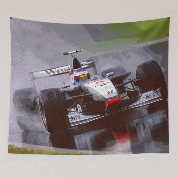 Item preview,  Mika Hakkinen racing his 1998 MP4 13 F1 racecar in the rain abstract oil painting designed and sold by Rodissimus1984.