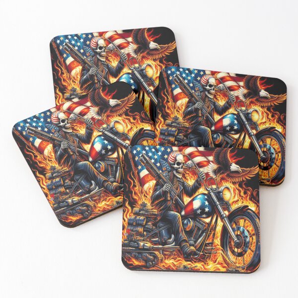 Item preview, American Patriot Motorcycle Skull Flaming with Bald Eagles designed and sold by trueUSAgear.