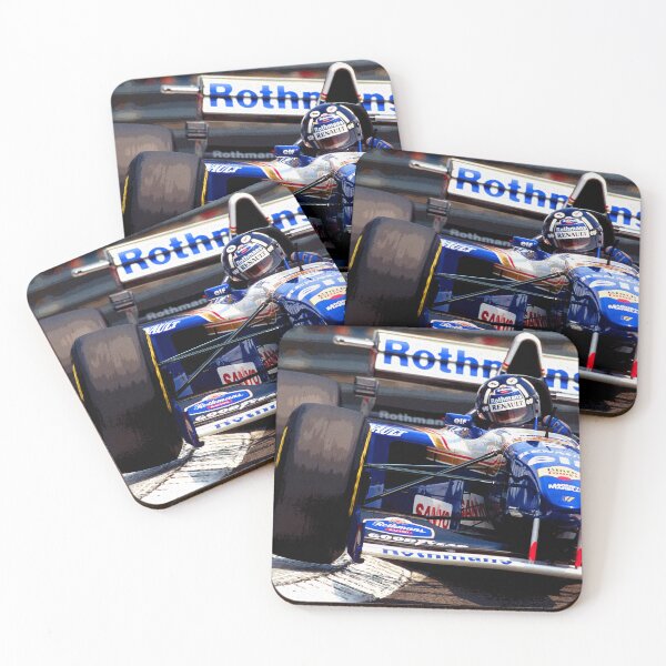 Item preview, Damon Hill racing his 1995 FW17 F1 racecar over the kerbs abstract oil painting designed and sold by Rodissimus1984.