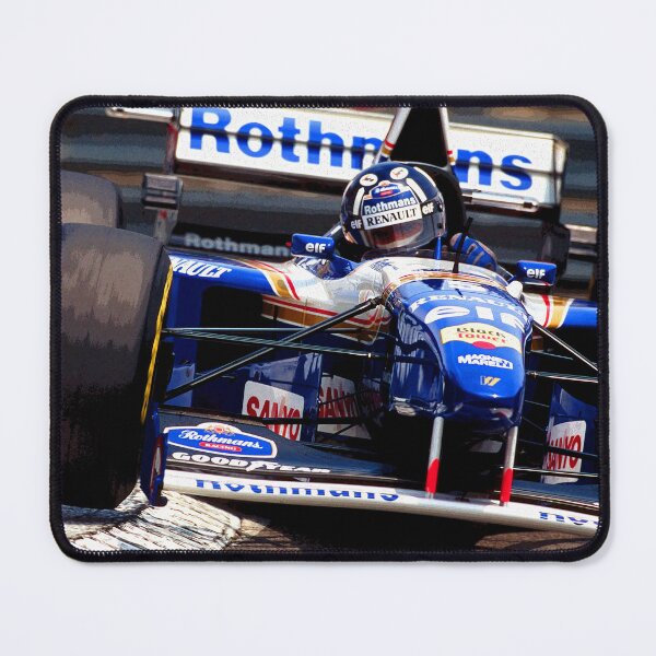 Item preview, Damon Hill racing his 1995 FW17 F1 racecar over the kerbs abstract oil painting designed and sold by Rodissimus1984.