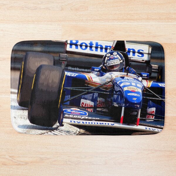 Item preview, Damon Hill racing his 1995 FW17 F1 racecar over the kerbs abstract oil painting designed and sold by Rodissimus1984.