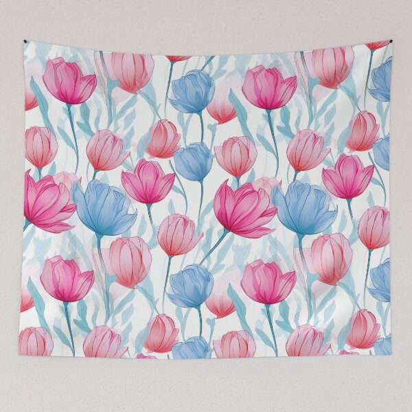 Item preview, Blue and Pink Tulip Seamless Pattern designed and sold by exitbird.