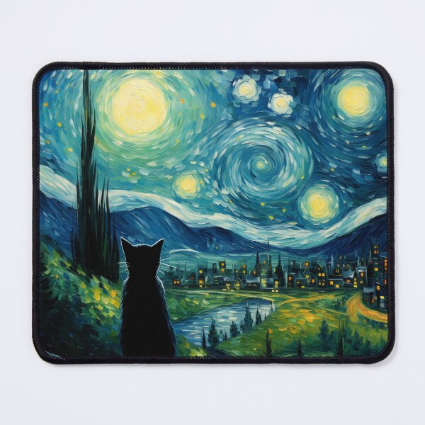 Item preview, Van gogh Inspired Starry Night Cat Painting designed and sold by Vangoholic.