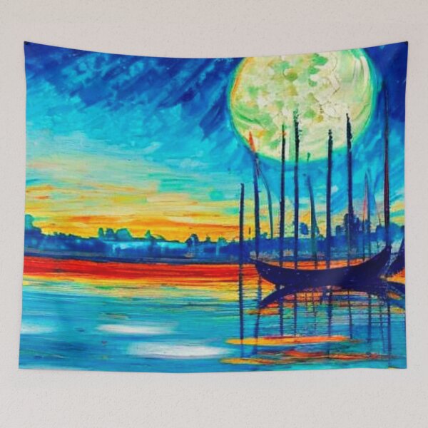 Item preview, Moonlight on river designed and sold by George Hutton Hunter.