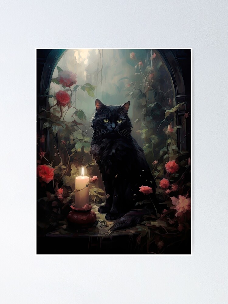 black gothic cat in the secret gothic rose garden