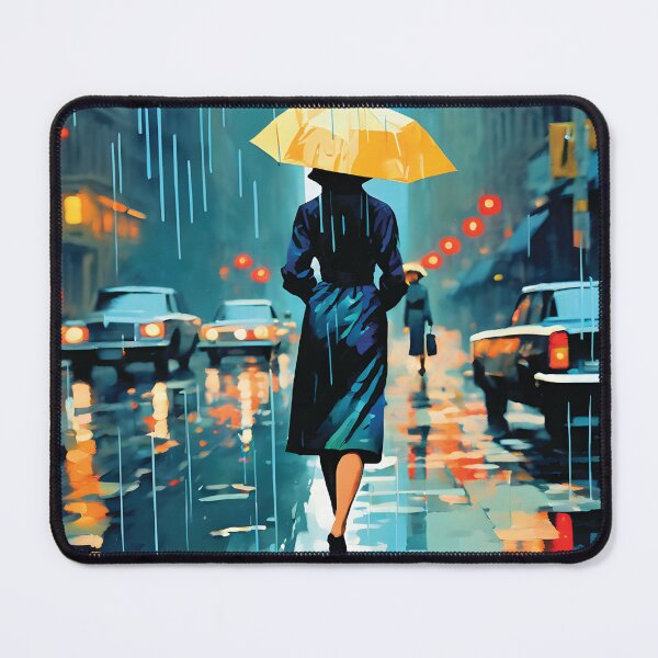 Item preview, A woman walking in the rain between cars and buildings designed and sold by studiomrska.
