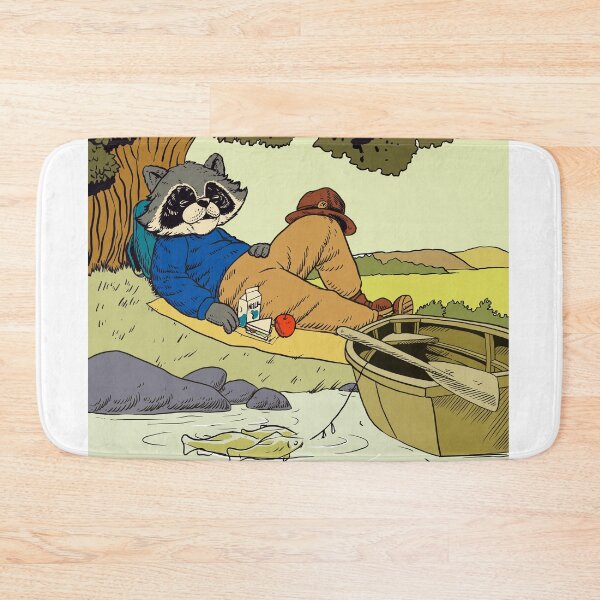 Item preview, Late summer at the river fishing - racoon relaxing designed and sold by NaturesBandit.