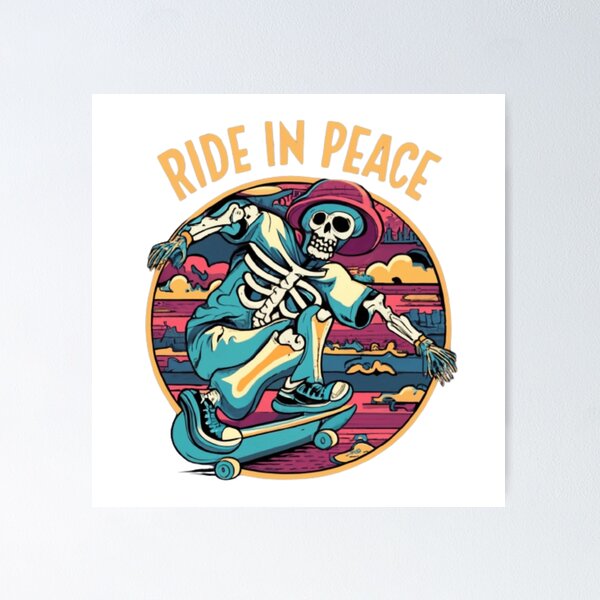 Item preview, RIDE IN PEACE - Halloween Skateboarder Thrills designed and sold by HalloweenHQ.
