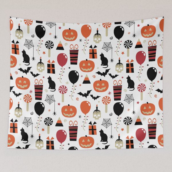 Item preview, Halloween Skulls Bats Spiders Pumpkins Party Pattern designed and sold by Blue-Banana.